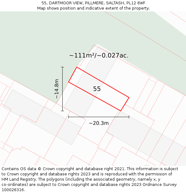 55, DARTMOOR VIEW, PILLMERE, SALTASH, PL12 6WF: Plot and title map
