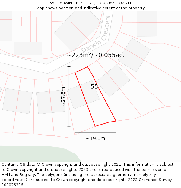55, DARWIN CRESCENT, TORQUAY, TQ2 7FL: Plot and title map
