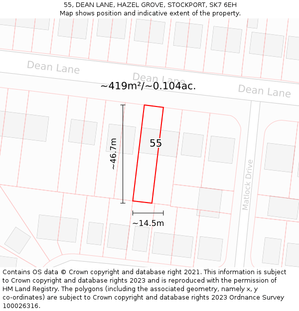 55, DEAN LANE, HAZEL GROVE, STOCKPORT, SK7 6EH: Plot and title map