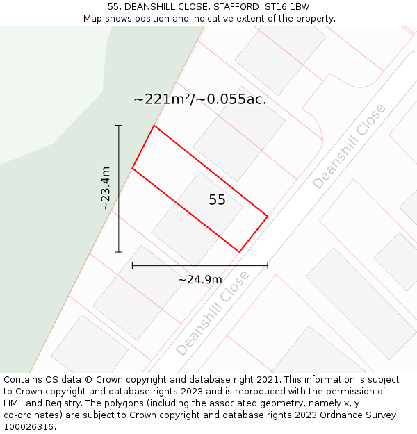 55, DEANSHILL CLOSE, STAFFORD, ST16 1BW: Plot and title map