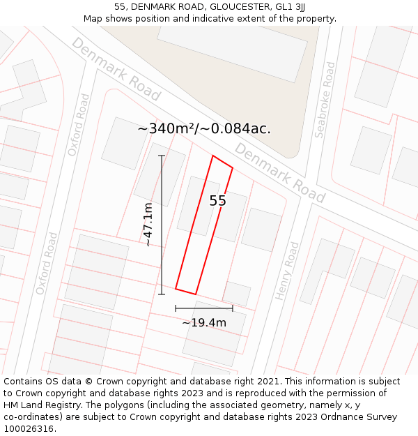 55, DENMARK ROAD, GLOUCESTER, GL1 3JJ: Plot and title map