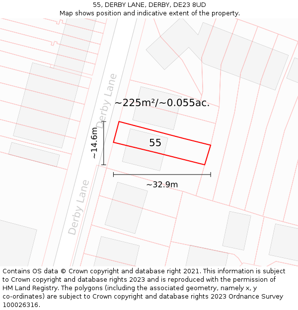 55, DERBY LANE, DERBY, DE23 8UD: Plot and title map