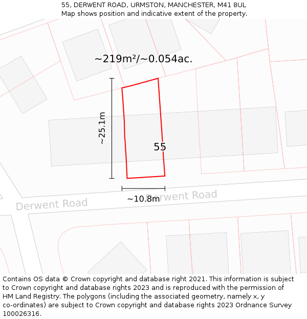 55, DERWENT ROAD, URMSTON, MANCHESTER, M41 8UL: Plot and title map