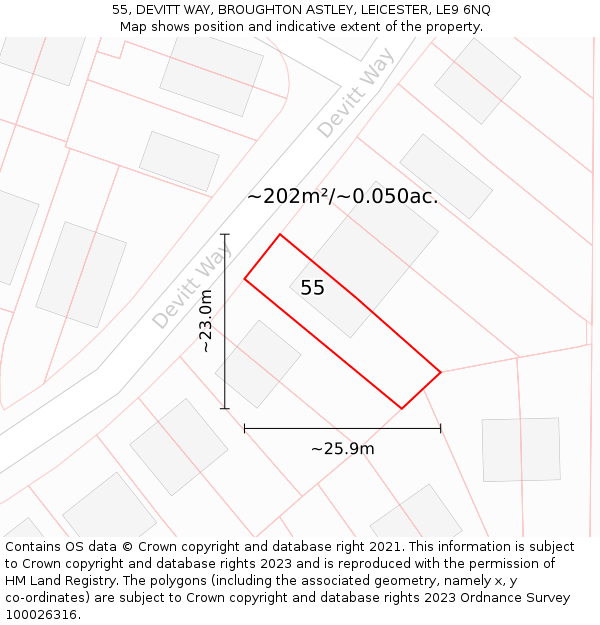 55, DEVITT WAY, BROUGHTON ASTLEY, LEICESTER, LE9 6NQ: Plot and title map
