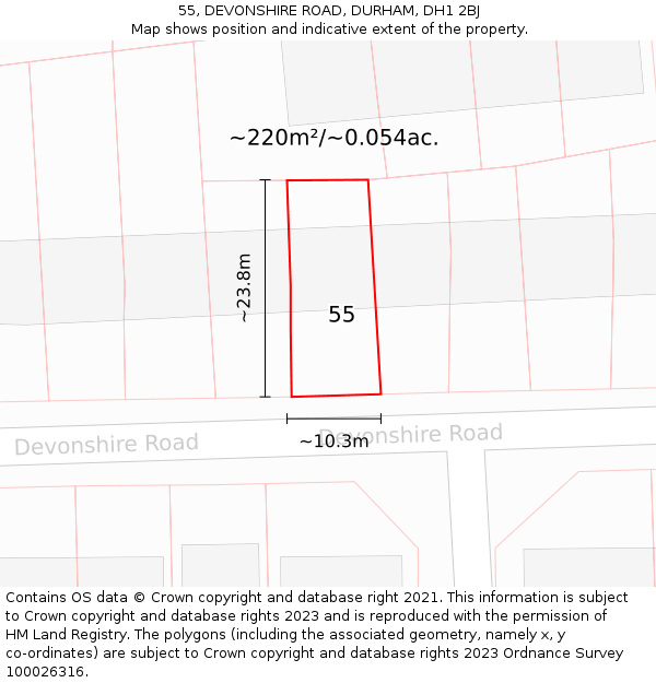 55, DEVONSHIRE ROAD, DURHAM, DH1 2BJ: Plot and title map
