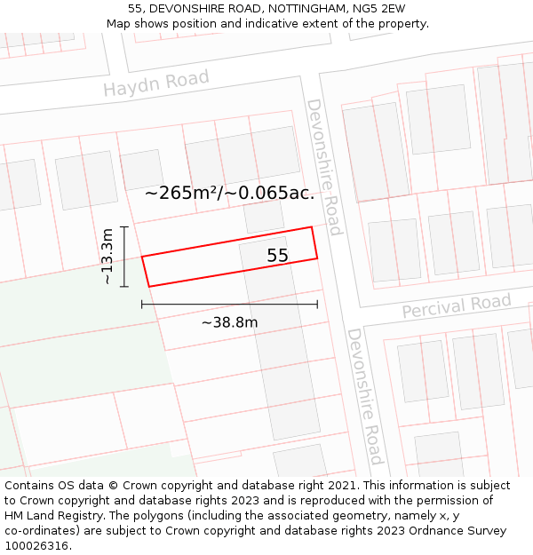55, DEVONSHIRE ROAD, NOTTINGHAM, NG5 2EW: Plot and title map