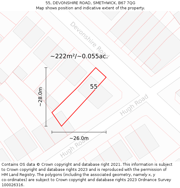 55, DEVONSHIRE ROAD, SMETHWICK, B67 7QG: Plot and title map