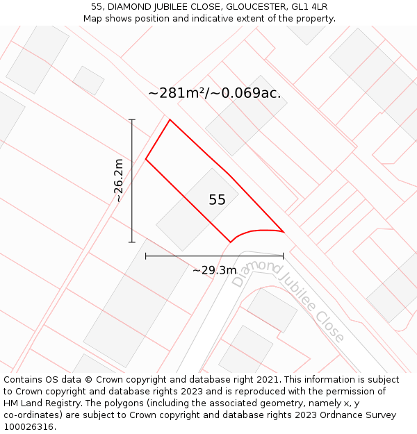 55, DIAMOND JUBILEE CLOSE, GLOUCESTER, GL1 4LR: Plot and title map