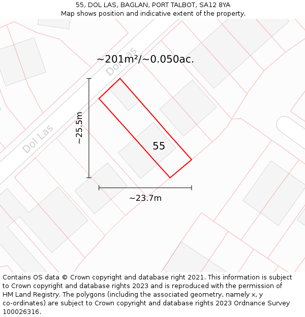 55, DOL LAS, BAGLAN, PORT TALBOT, SA12 8YA: Plot and title map