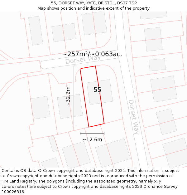 55, DORSET WAY, YATE, BRISTOL, BS37 7SP: Plot and title map
