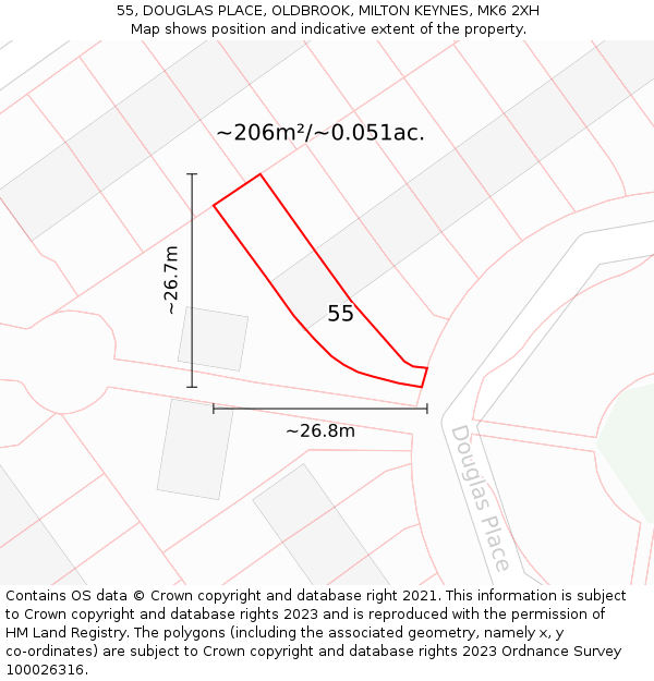 55, DOUGLAS PLACE, OLDBROOK, MILTON KEYNES, MK6 2XH: Plot and title map