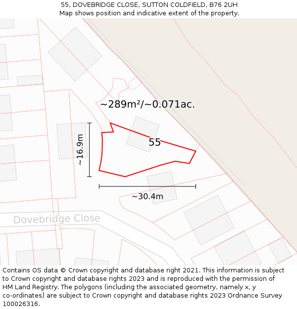 55, DOVEBRIDGE CLOSE, SUTTON COLDFIELD, B76 2UH: Plot and title map
