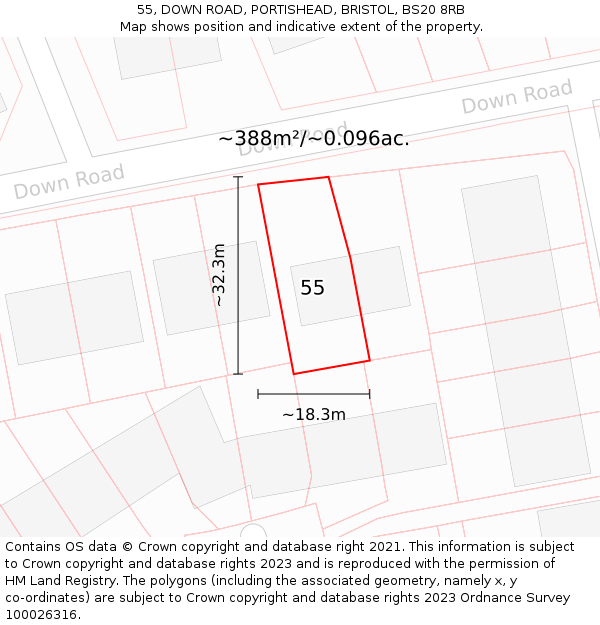 55, DOWN ROAD, PORTISHEAD, BRISTOL, BS20 8RB: Plot and title map