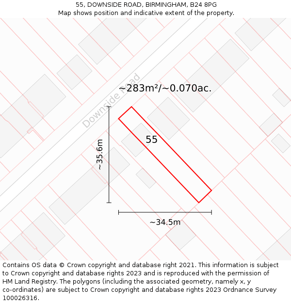 55, DOWNSIDE ROAD, BIRMINGHAM, B24 8PG: Plot and title map