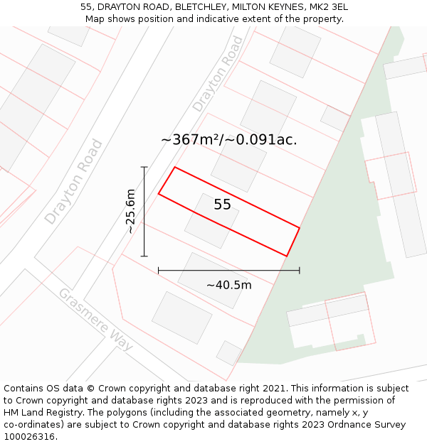 55, DRAYTON ROAD, BLETCHLEY, MILTON KEYNES, MK2 3EL: Plot and title map
