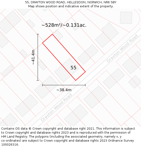 55, DRAYTON WOOD ROAD, HELLESDON, NORWICH, NR6 5BY: Plot and title map