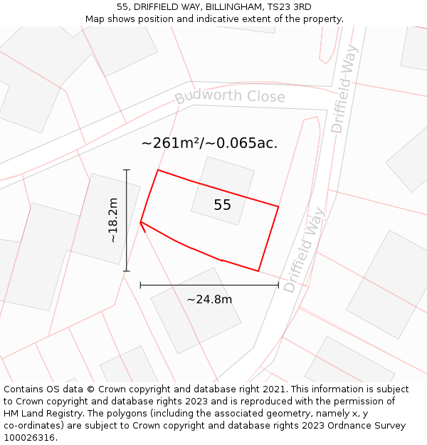 55, DRIFFIELD WAY, BILLINGHAM, TS23 3RD: Plot and title map