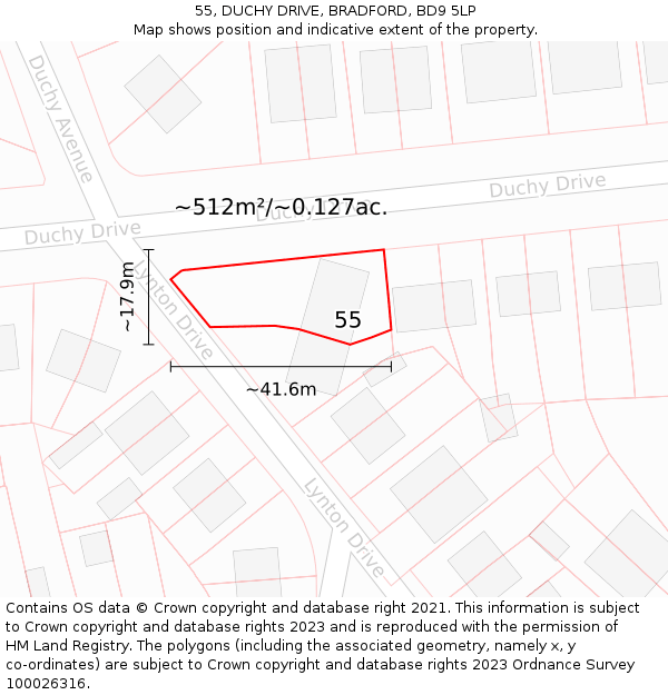 55, DUCHY DRIVE, BRADFORD, BD9 5LP: Plot and title map