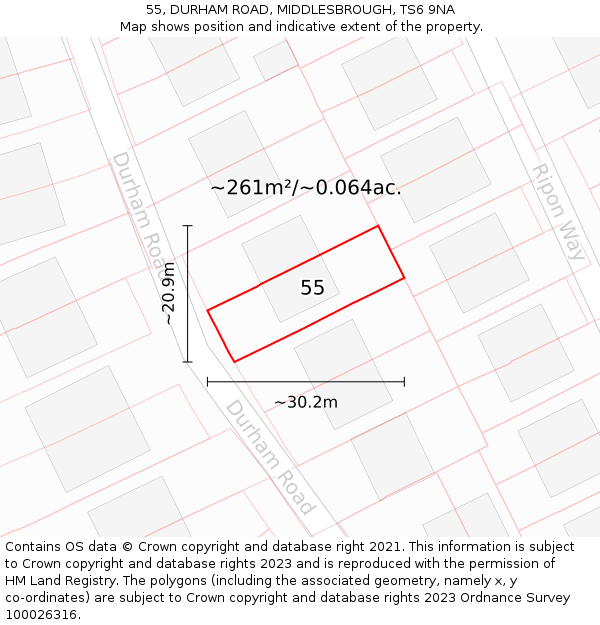 55, DURHAM ROAD, MIDDLESBROUGH, TS6 9NA: Plot and title map