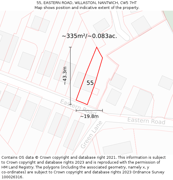 55, EASTERN ROAD, WILLASTON, NANTWICH, CW5 7HT: Plot and title map