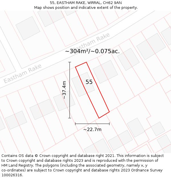 55, EASTHAM RAKE, WIRRAL, CH62 9AN: Plot and title map