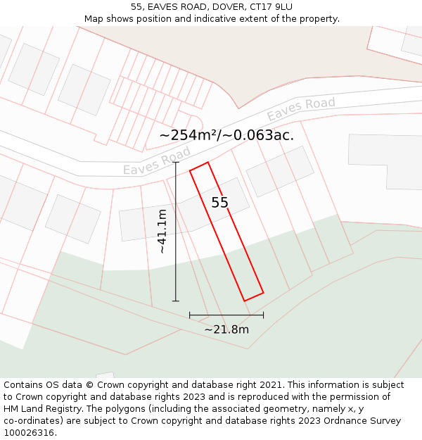 55, EAVES ROAD, DOVER, CT17 9LU: Plot and title map