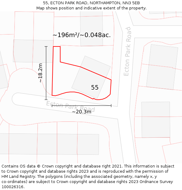 55, ECTON PARK ROAD, NORTHAMPTON, NN3 5EB: Plot and title map