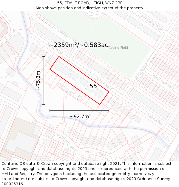 55, EDALE ROAD, LEIGH, WN7 2BE: Plot and title map