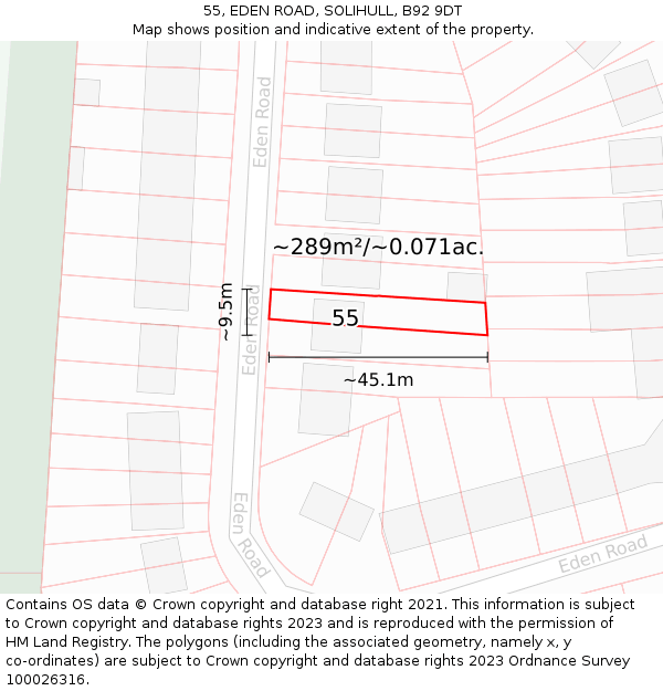 55, EDEN ROAD, SOLIHULL, B92 9DT: Plot and title map