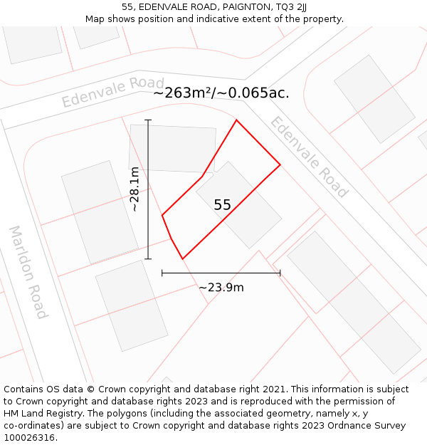 55, EDENVALE ROAD, PAIGNTON, TQ3 2JJ: Plot and title map