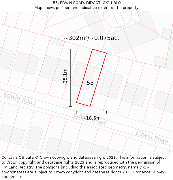 55, EDWIN ROAD, DIDCOT, OX11 8LQ: Plot and title map