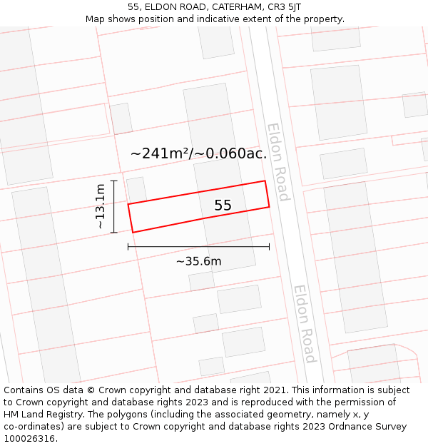 55, ELDON ROAD, CATERHAM, CR3 5JT: Plot and title map