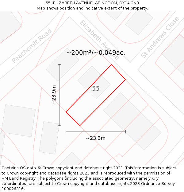 55, ELIZABETH AVENUE, ABINGDON, OX14 2NR: Plot and title map