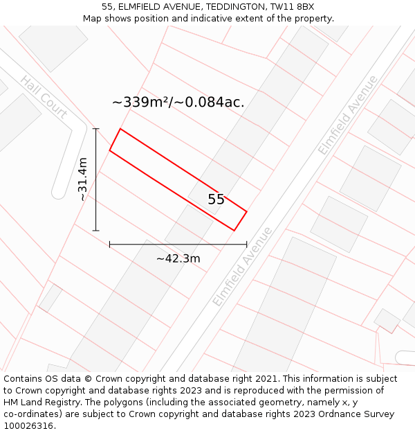 55, ELMFIELD AVENUE, TEDDINGTON, TW11 8BX: Plot and title map