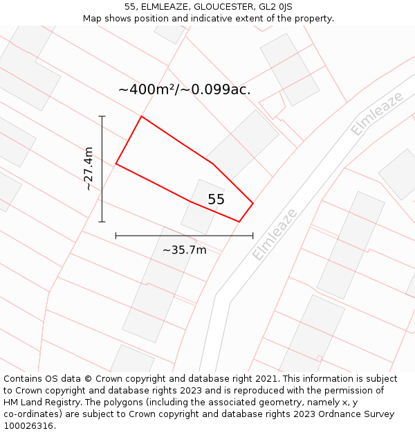 55, ELMLEAZE, GLOUCESTER, GL2 0JS: Plot and title map