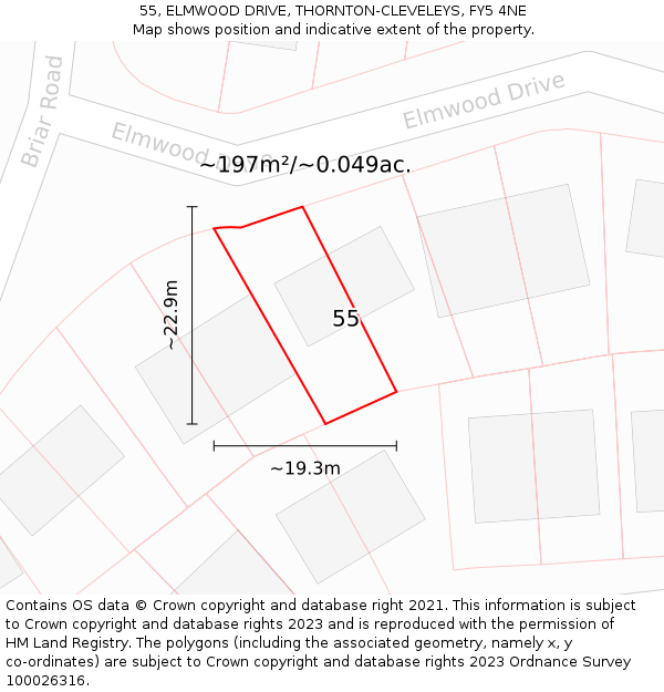 55, ELMWOOD DRIVE, THORNTON-CLEVELEYS, FY5 4NE: Plot and title map