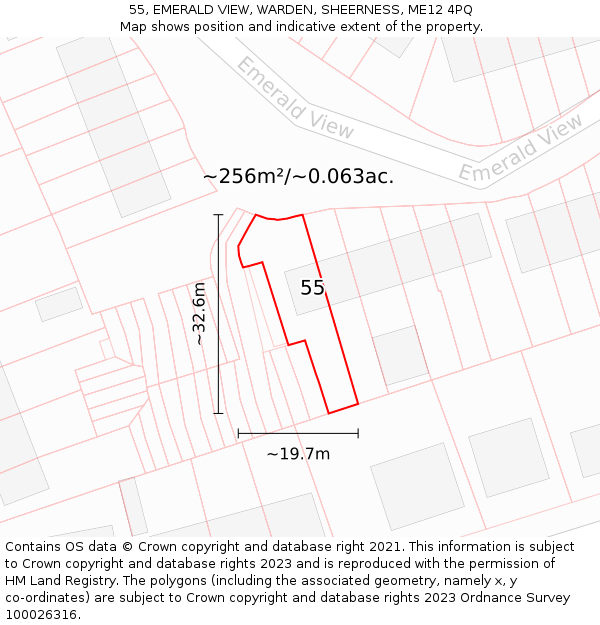 55, EMERALD VIEW, WARDEN, SHEERNESS, ME12 4PQ: Plot and title map
