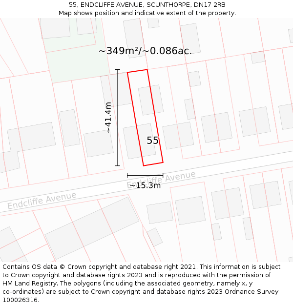 55, ENDCLIFFE AVENUE, SCUNTHORPE, DN17 2RB: Plot and title map