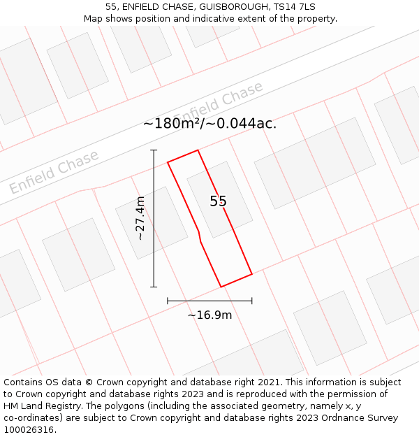 55, ENFIELD CHASE, GUISBOROUGH, TS14 7LS: Plot and title map