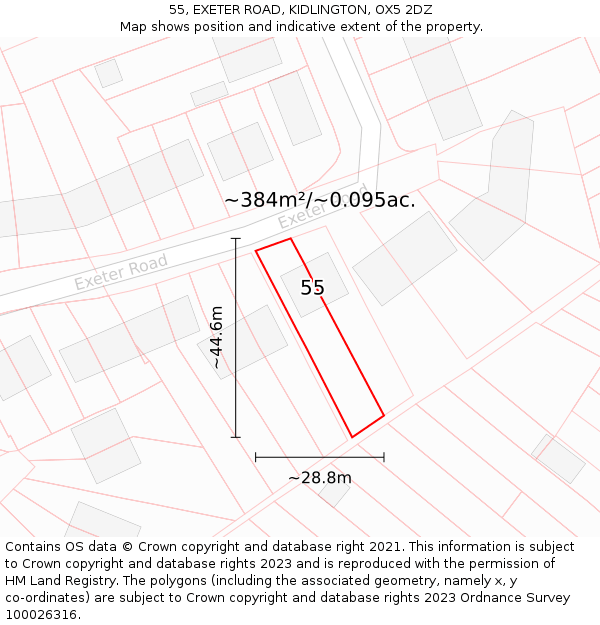 55, EXETER ROAD, KIDLINGTON, OX5 2DZ: Plot and title map