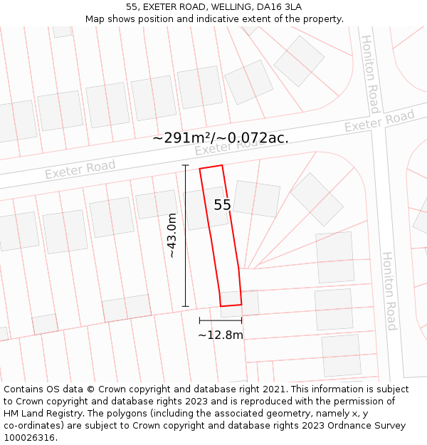 55, EXETER ROAD, WELLING, DA16 3LA: Plot and title map