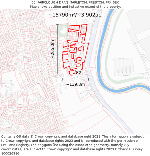 55, FAIRCLOUGH DRIVE, TARLETON, PRESTON, PR4 6EX: Plot and title map