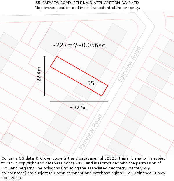 55, FAIRVIEW ROAD, PENN, WOLVERHAMPTON, WV4 4TD: Plot and title map