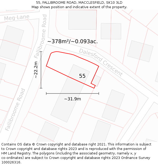 55, FALLIBROOME ROAD, MACCLESFIELD, SK10 3LD: Plot and title map