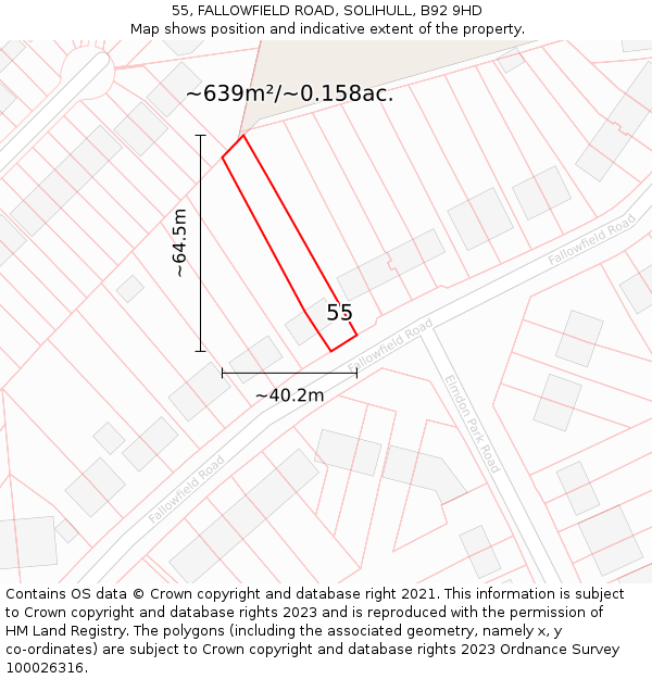 55, FALLOWFIELD ROAD, SOLIHULL, B92 9HD: Plot and title map