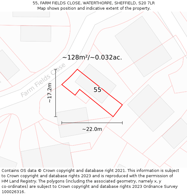 55, FARM FIELDS CLOSE, WATERTHORPE, SHEFFIELD, S20 7LR: Plot and title map