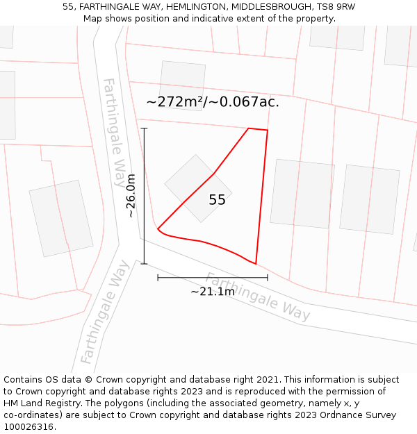 55, FARTHINGALE WAY, HEMLINGTON, MIDDLESBROUGH, TS8 9RW: Plot and title map