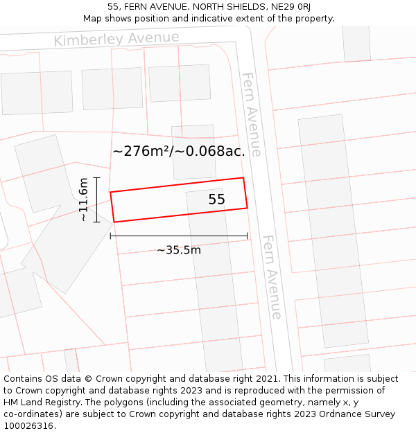 55, FERN AVENUE, NORTH SHIELDS, NE29 0RJ: Plot and title map