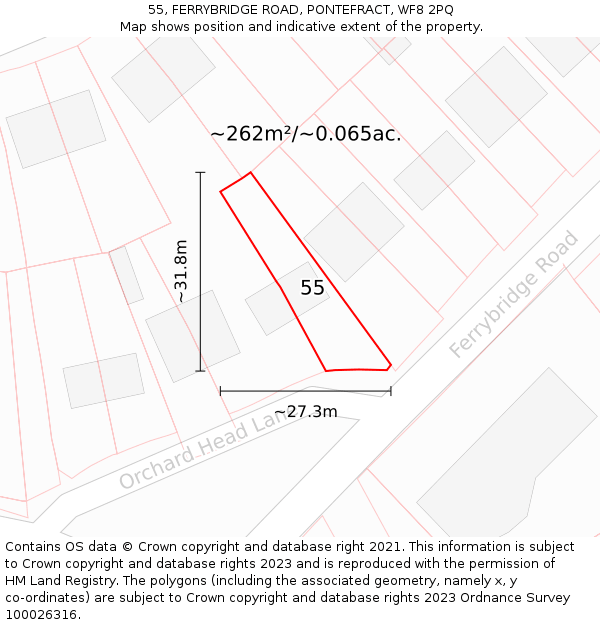 55, FERRYBRIDGE ROAD, PONTEFRACT, WF8 2PQ: Plot and title map