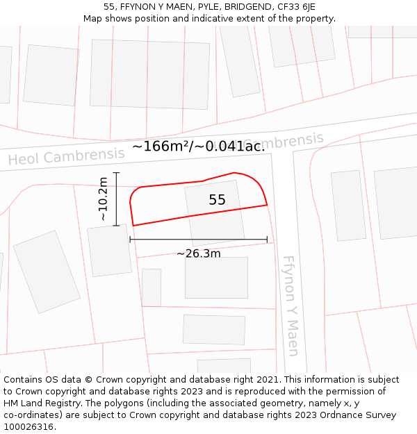 55, FFYNON Y MAEN, PYLE, BRIDGEND, CF33 6JE: Plot and title map